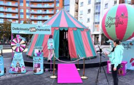 Monty Bojangles branded circus tent, sampling bins and hot air balloon for experiential marketing campaign