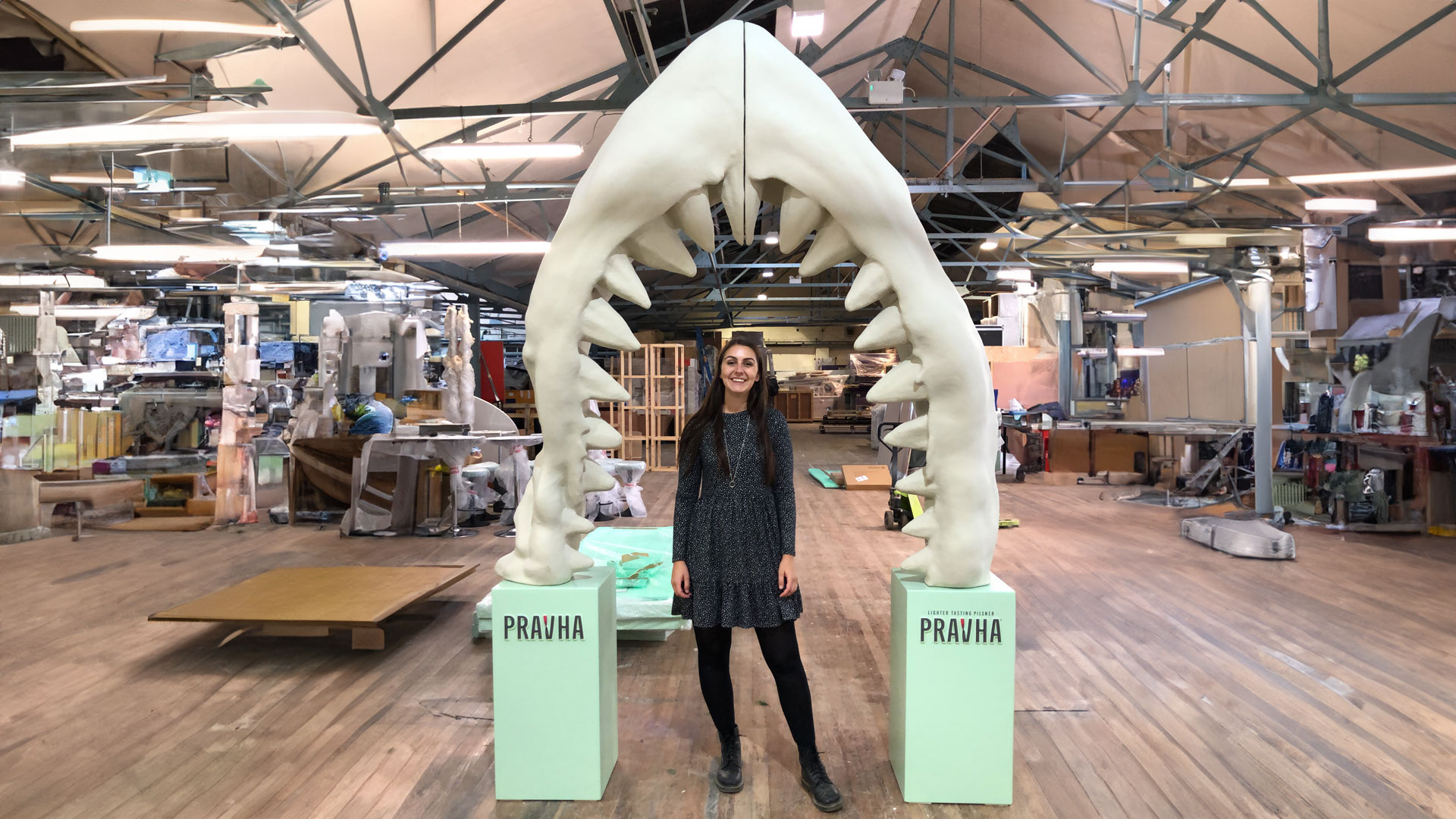 Giant shark jaw promoting Pravha beer for experiential campaign