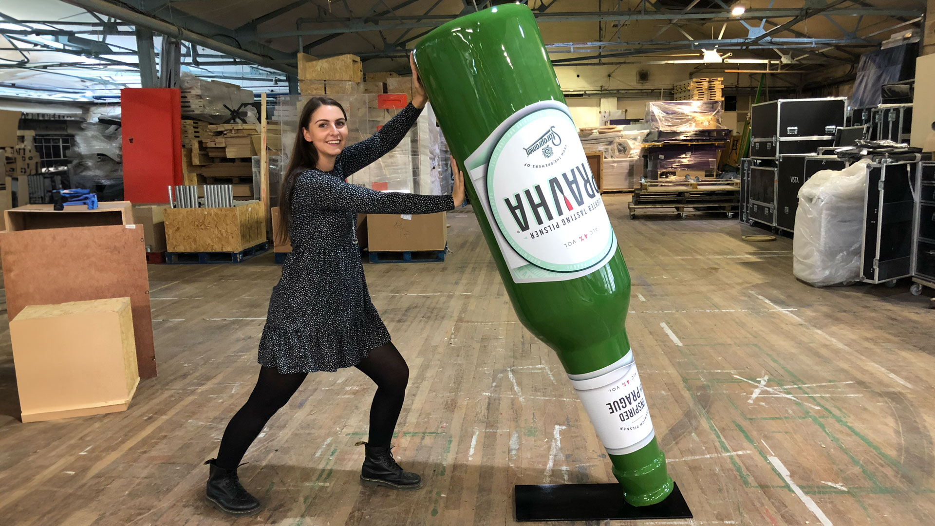 Giant custom beer bottle model for brand installation