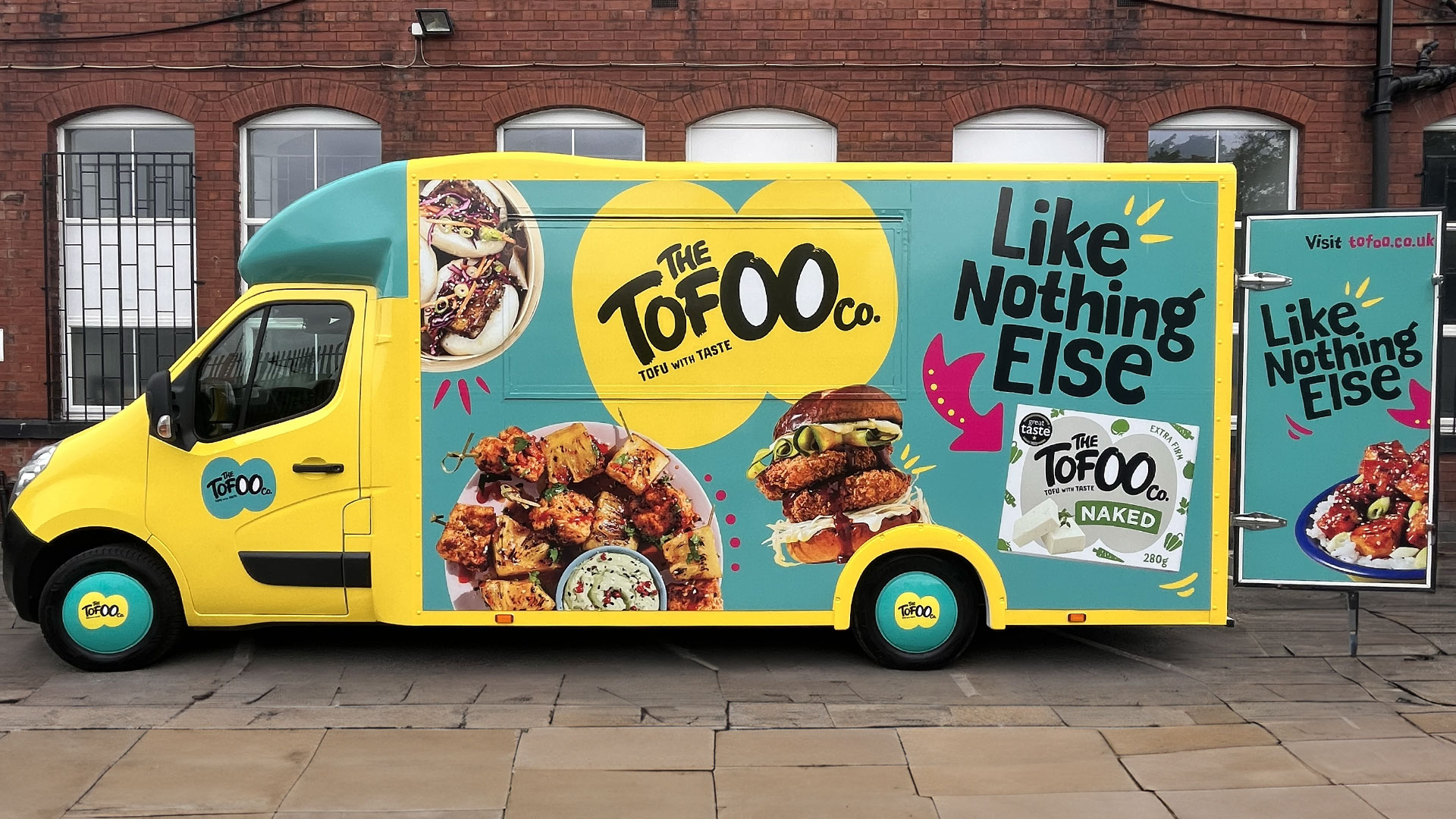 Promo food sampling van wrapped in Tofoo branding.
