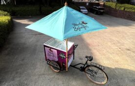 Ice cream cart with umbrella