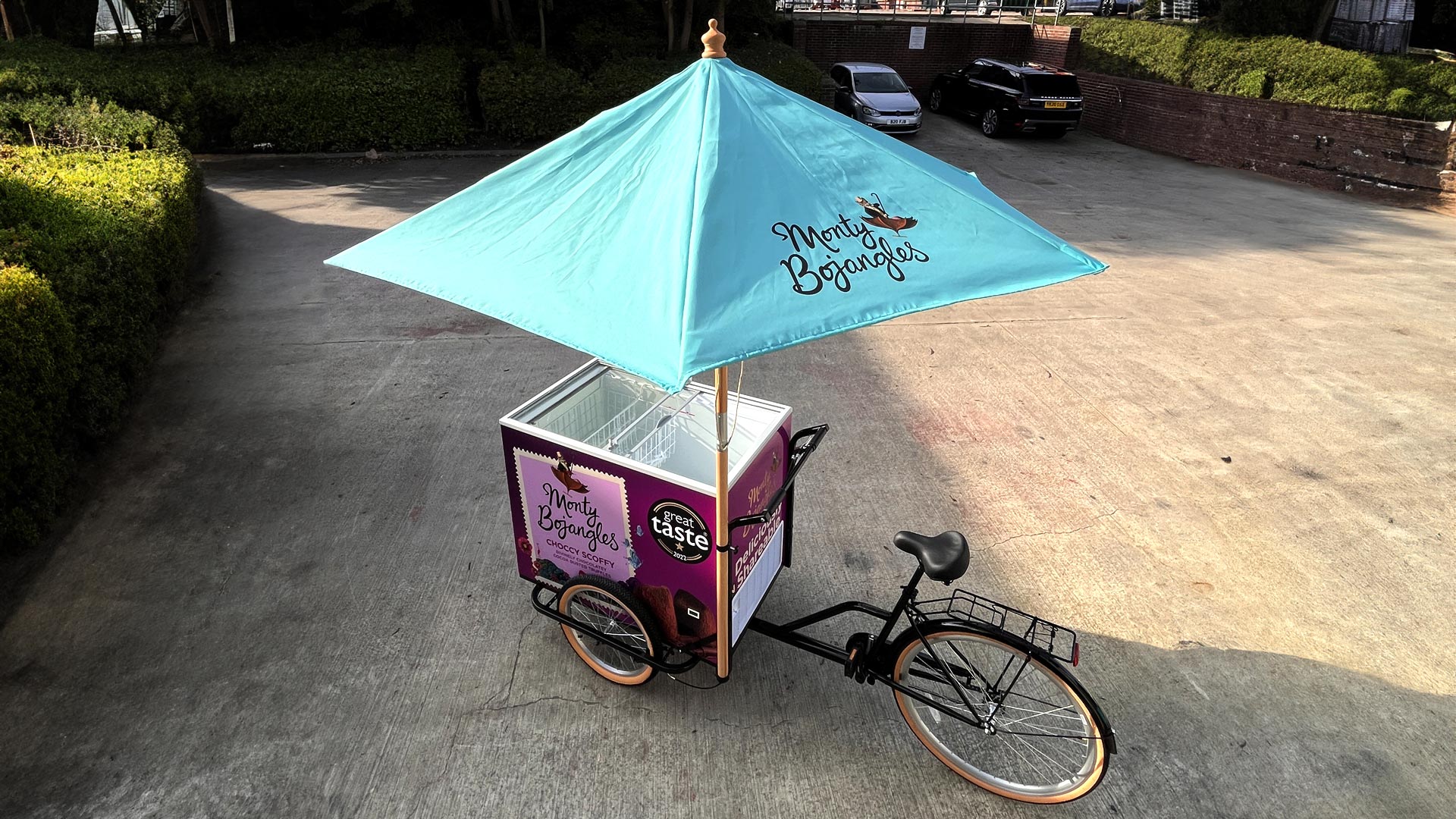 Ice cream cart with umbrella