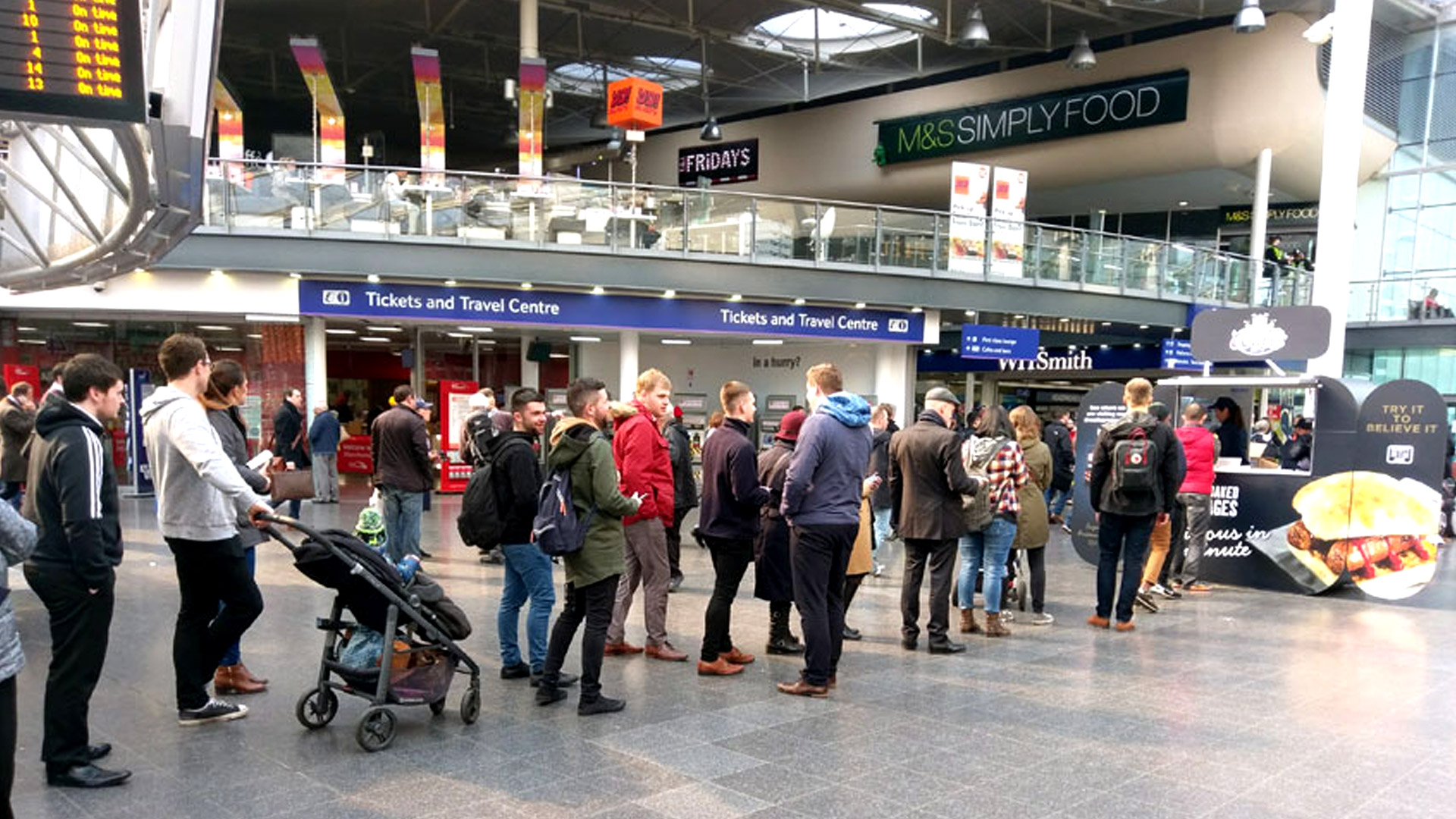 Train sampling to commuters in Manchester Piccadilly