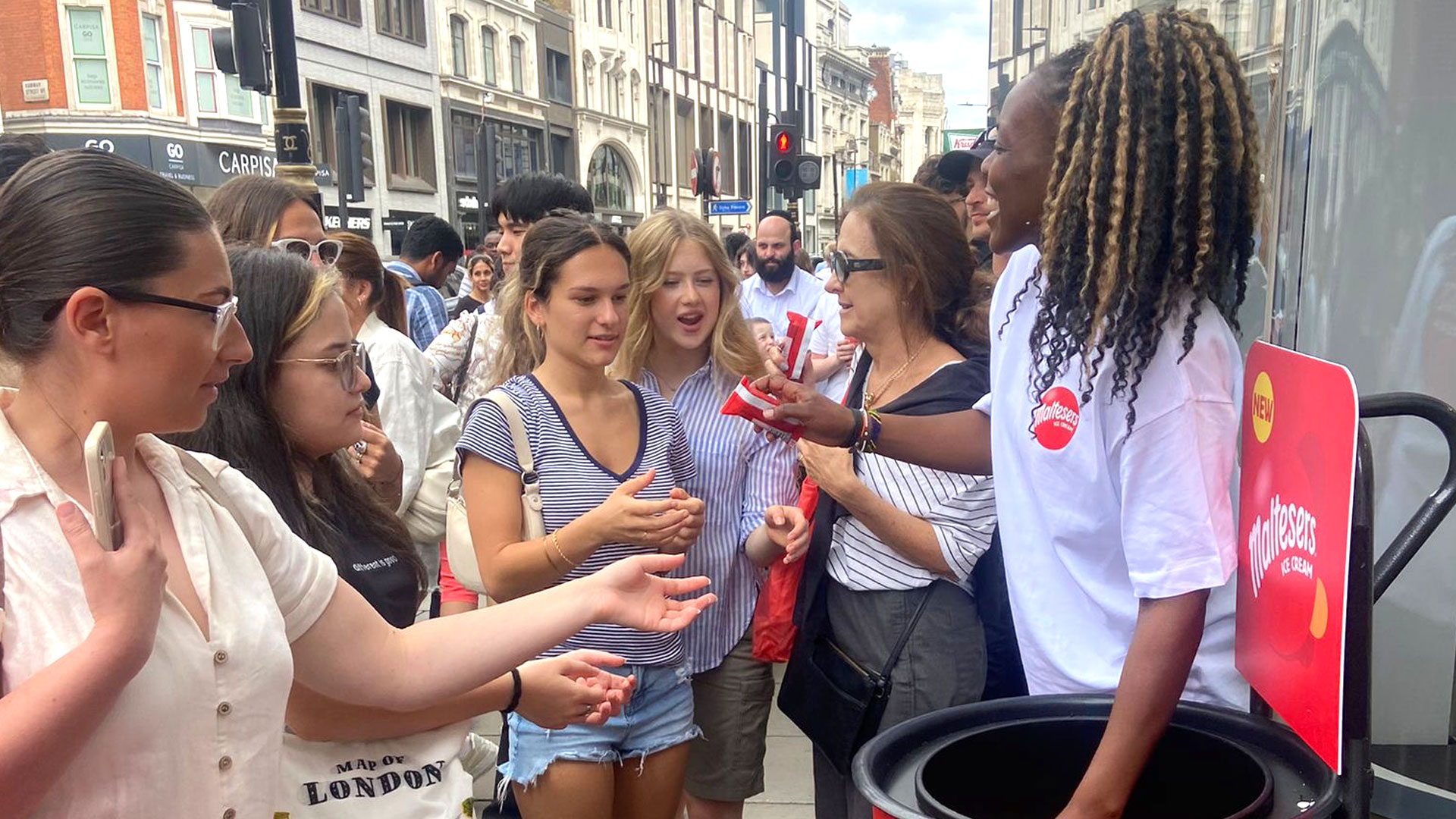 Maltesers ice cream bar sampling on Oxford Street London
