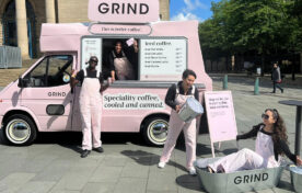 GRIND Coffee branded ice cream van with sampling staff