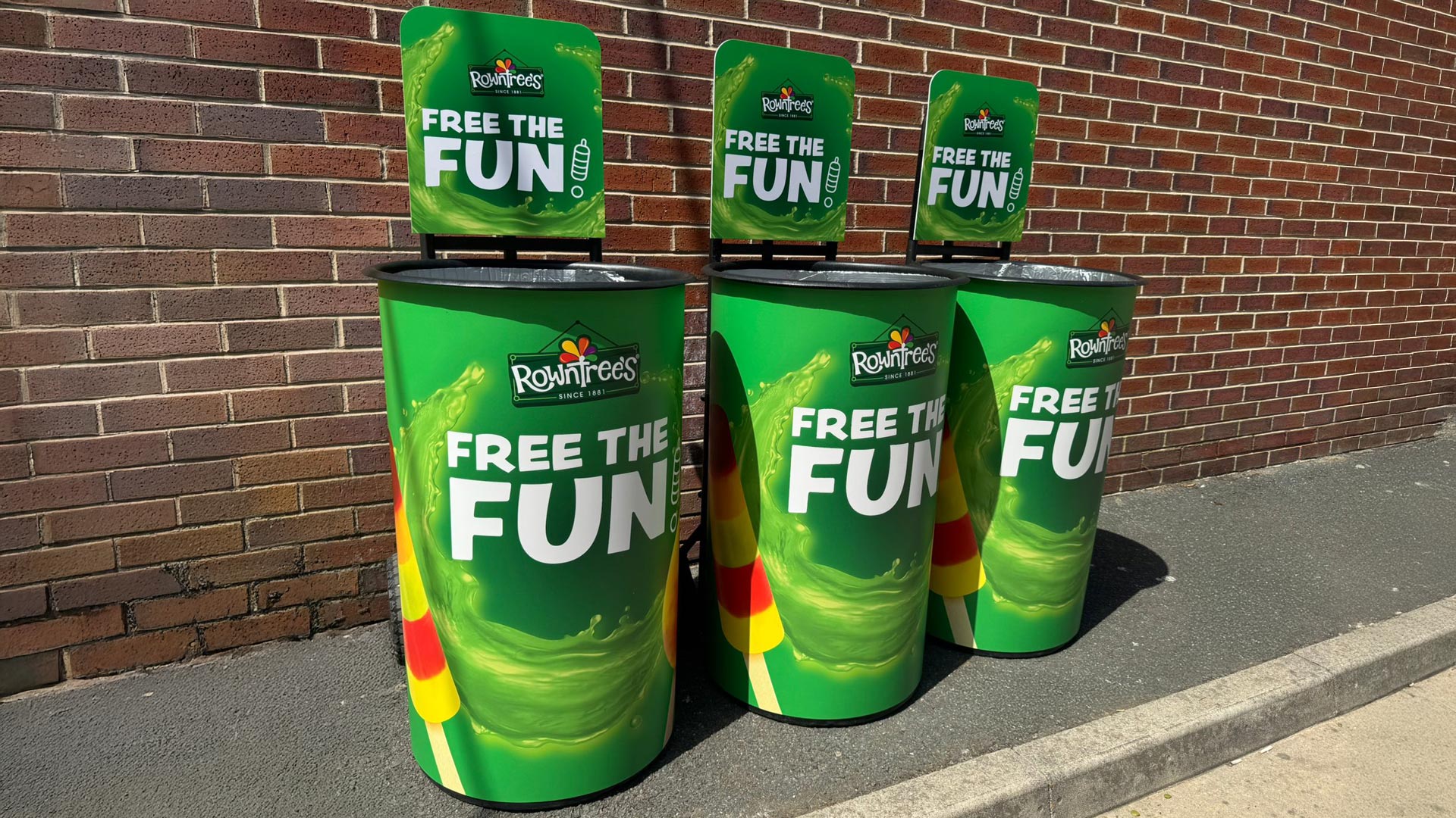 Insulated dump bins branded for Rowntree's sweets