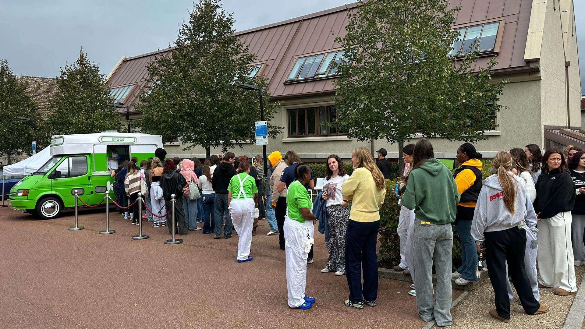 Crocs student tour pop-up event queues at Bath Spa University