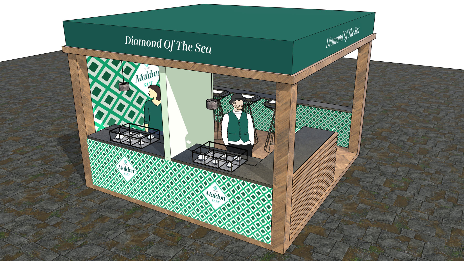 Custom exhibition stand design and build for Maldon Salt