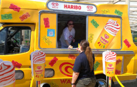 Close-up of Haribo Push Up Ice Cream sample topped with gummy sweets