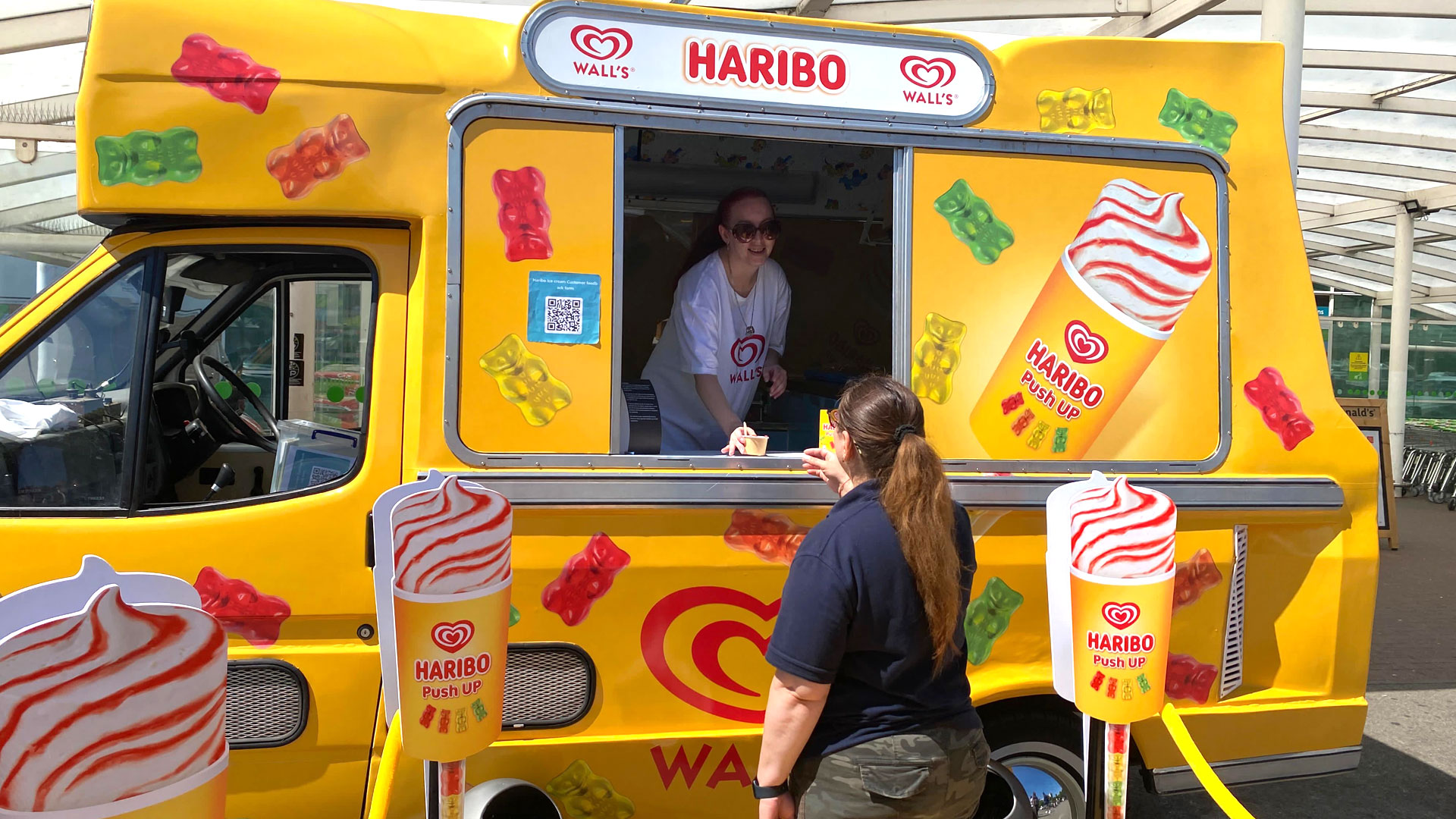 Close-up of Haribo Push Up Ice Cream sample topped with gummy sweets