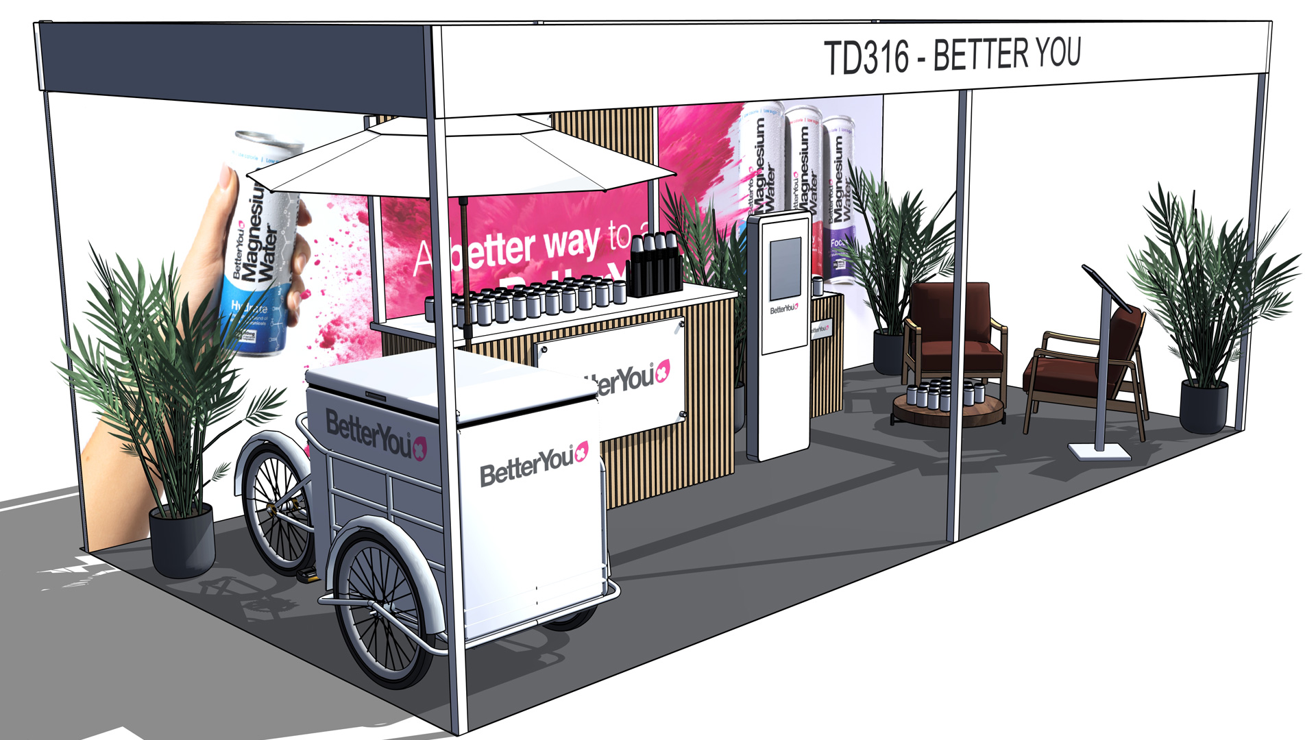 Custom exhibition stand design for Better You Magnesium Water