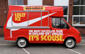 An ice cream van being used as a promotional sampling vehicle