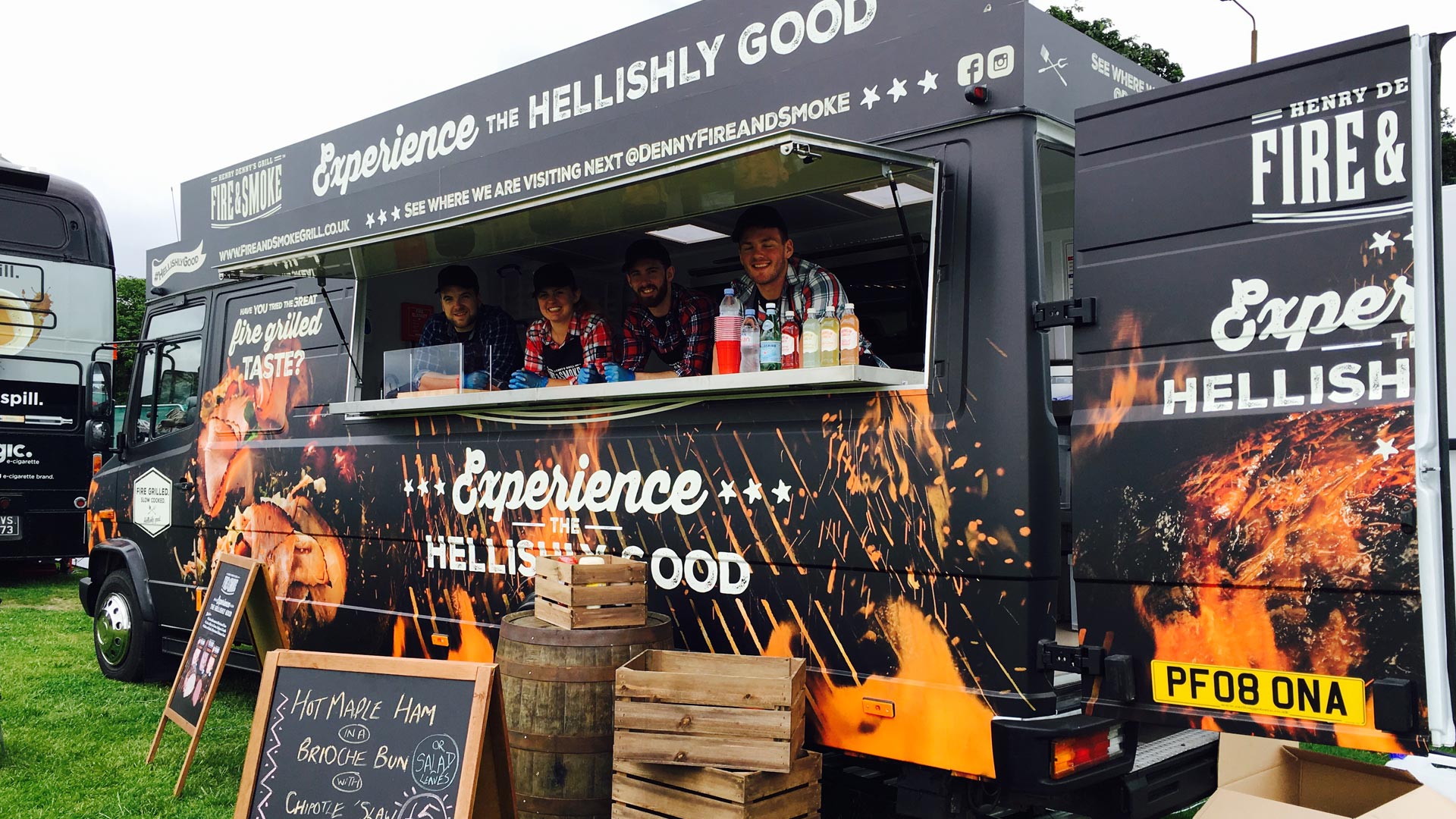 iMP food sampling promo van at Foodies Festival for Fire & Smoke brand