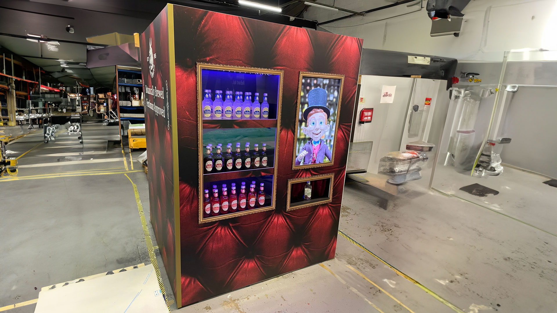 Custom-built vending machine activation featuring branded product display and interactive sampling