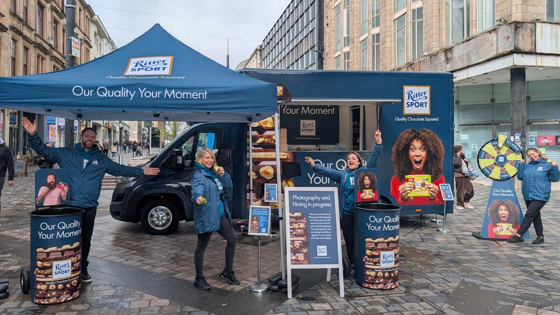 Full experiential sampling pop up for Ritter Sport chocolate