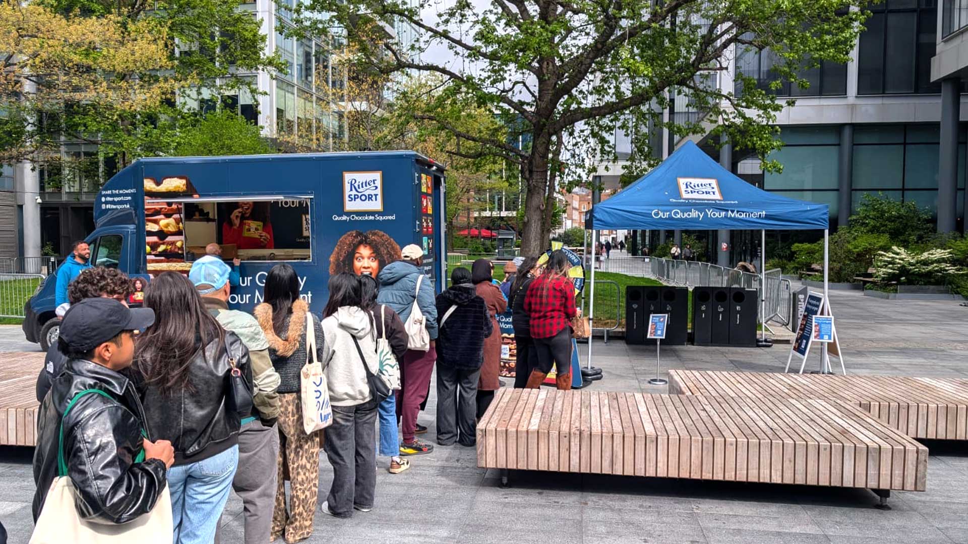 Queue of people waiting for free Ritter Sport samples