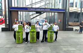Product sampling outside Tottenham Court Road Tube station in London