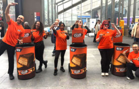 Sampling Mcvitie's Club Layers outside Tottenham Court Road tube station