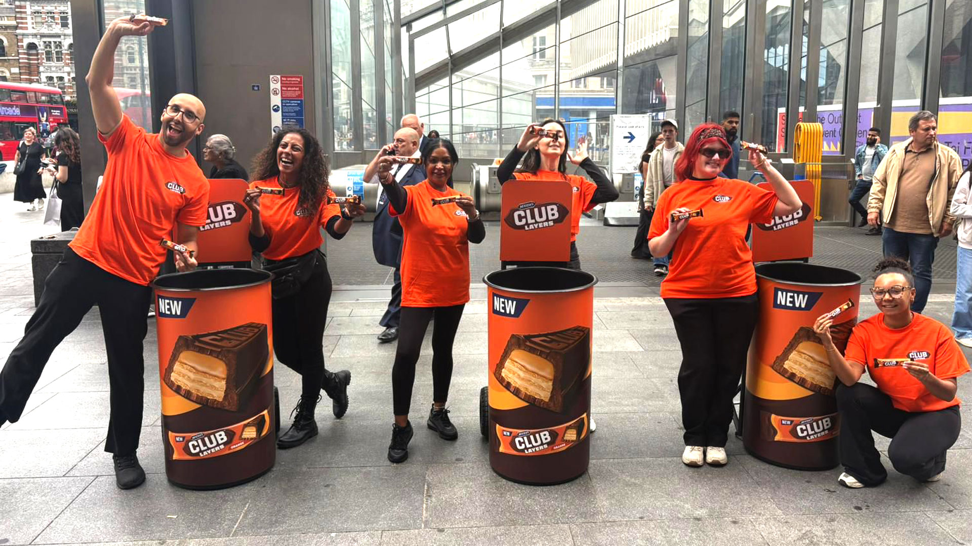 Sampling Mcvitie's Club Layers outside Tottenham Court Road tube station