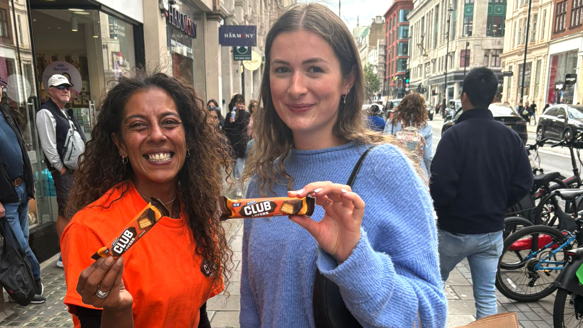 iMP sampling staff handing out free Mcvitie's Club Layers